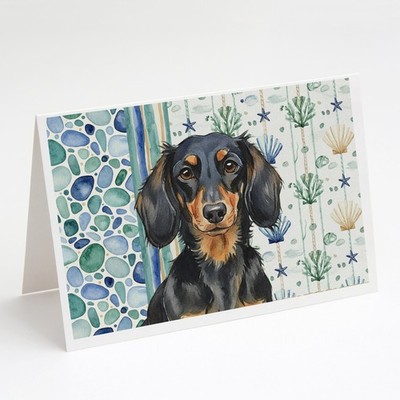 Caroline's Treasures Longhair Black Tan Dachshund Sea Glass Greeting Cards Pk 8