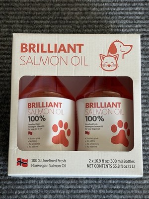 Brilliant Salmon Oil for Dogs & Cats 2x16.9oz Norwegian Omega 3 Pet Supplement