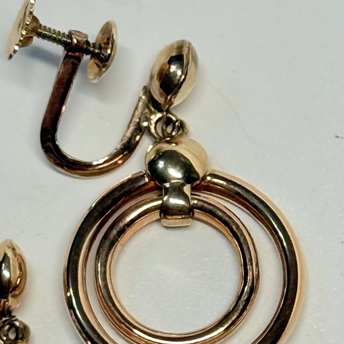 Vintage 14K solid yellow gold Double Circle Screw Back heavy MCM earrings - Picture 8 of 13