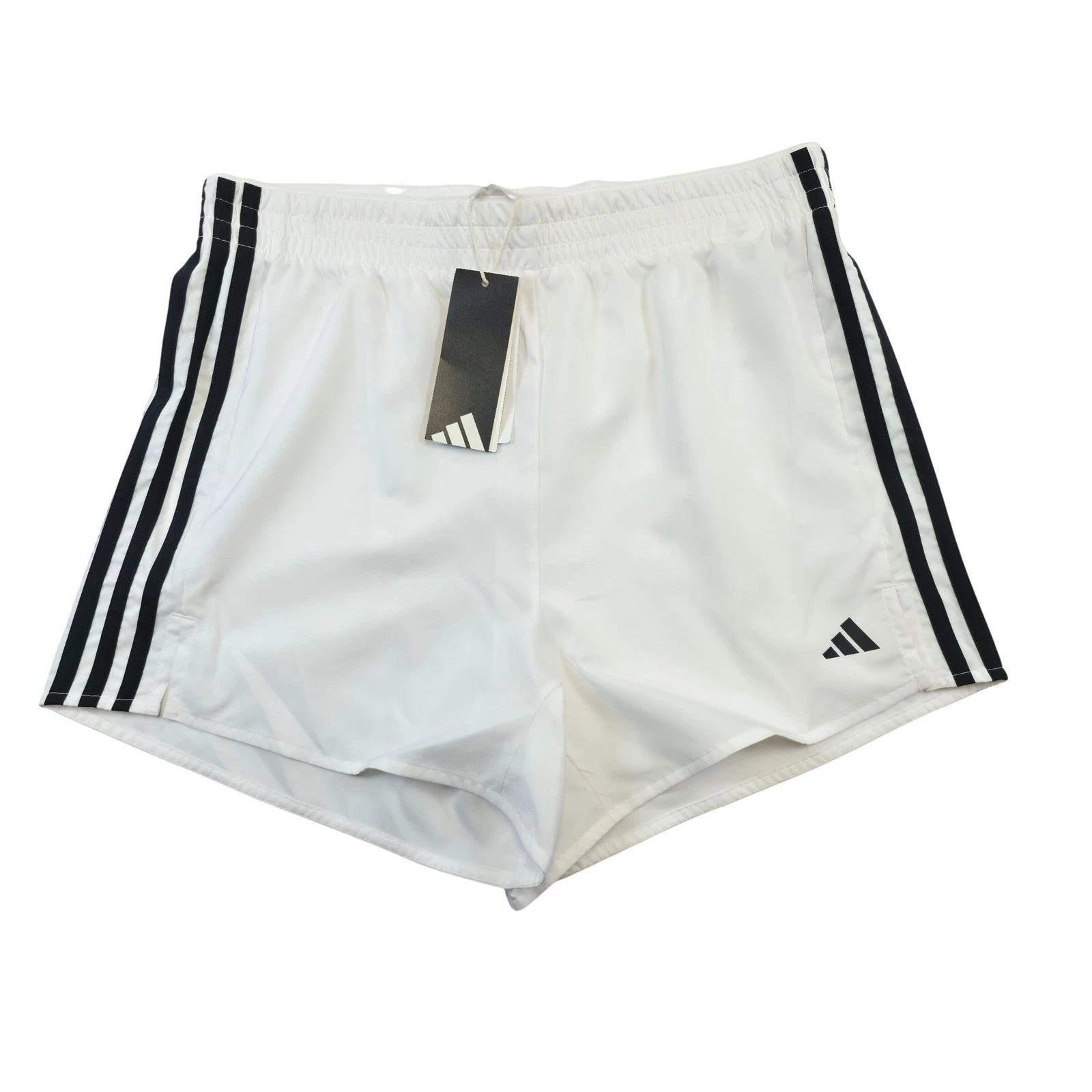 Adidas Womens White 3 Stripe Running Shorts Athletic Casual Logo Size M NWT