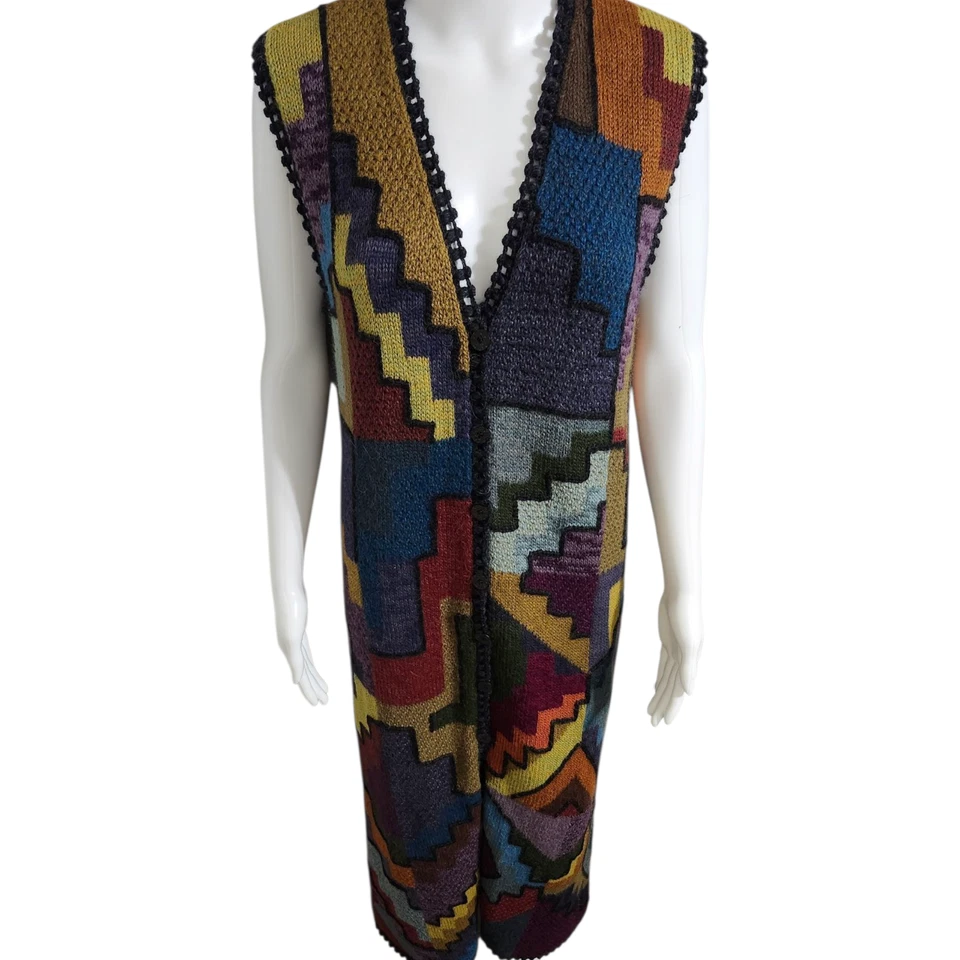 Peruvian Connection Sz M Alpaca Southwestern Aztec Duster Long Cardigan Sweater - Image 4 of 4