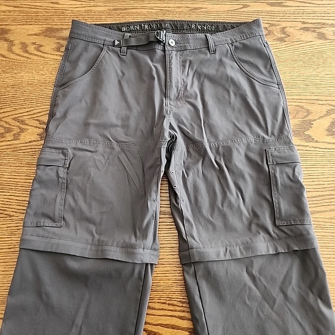Prana Pants Mens 38x31 Gray Zion Convertible Belted Cargo Zip Off Hike Gorpcore