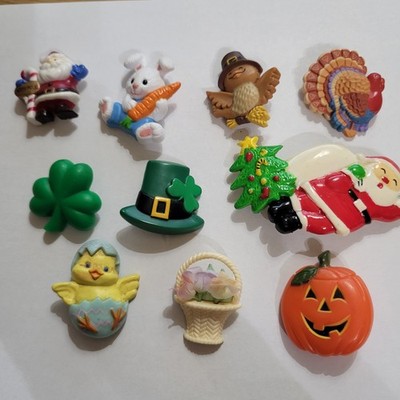 Vtg Hallmark Plastic Lapel Pins Lot of 10 Christmas Easter Fall St Patrick s C