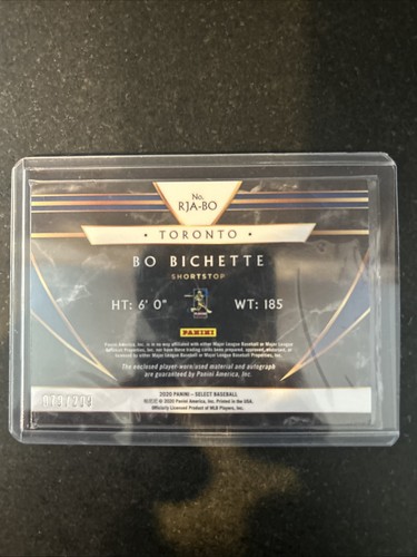 2020 Panini Select Bo Bichette Rookie RC Patch Relic Auto #RJA-BO /209 Blue Jays - Picture 2 of 2