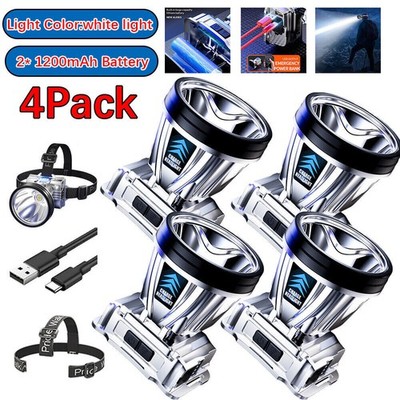 4PCS Super Bright Rechargeable High Power Headlamp Portable Camping LED Headlamp