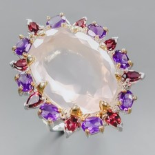 Handmade 35 ct Natural Rose Quartz Ring 925 Sterling Silver Size 7.5 /R437490