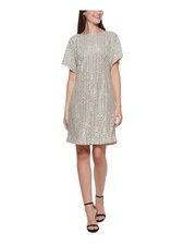 VINCE CAMUTO Womens Silver Lined Back-Closure Short Sleeve Short Sheath Dress 4