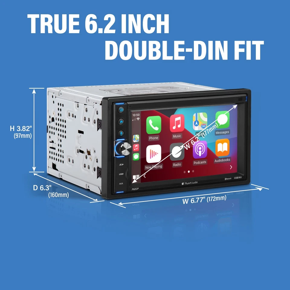 P62CP Car Audio Stereo System - Apple CarPlay, 6.2 Inch Double Din, Touchscre... - Image 4 of 4