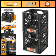 Stackable Heavy Duty Milk Crates 2-Pack, 16 Qt, Black - Organizing Storage Baske