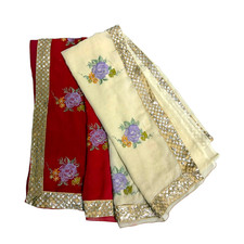Indian Embroidered Saree Women Wrap Used Geor...