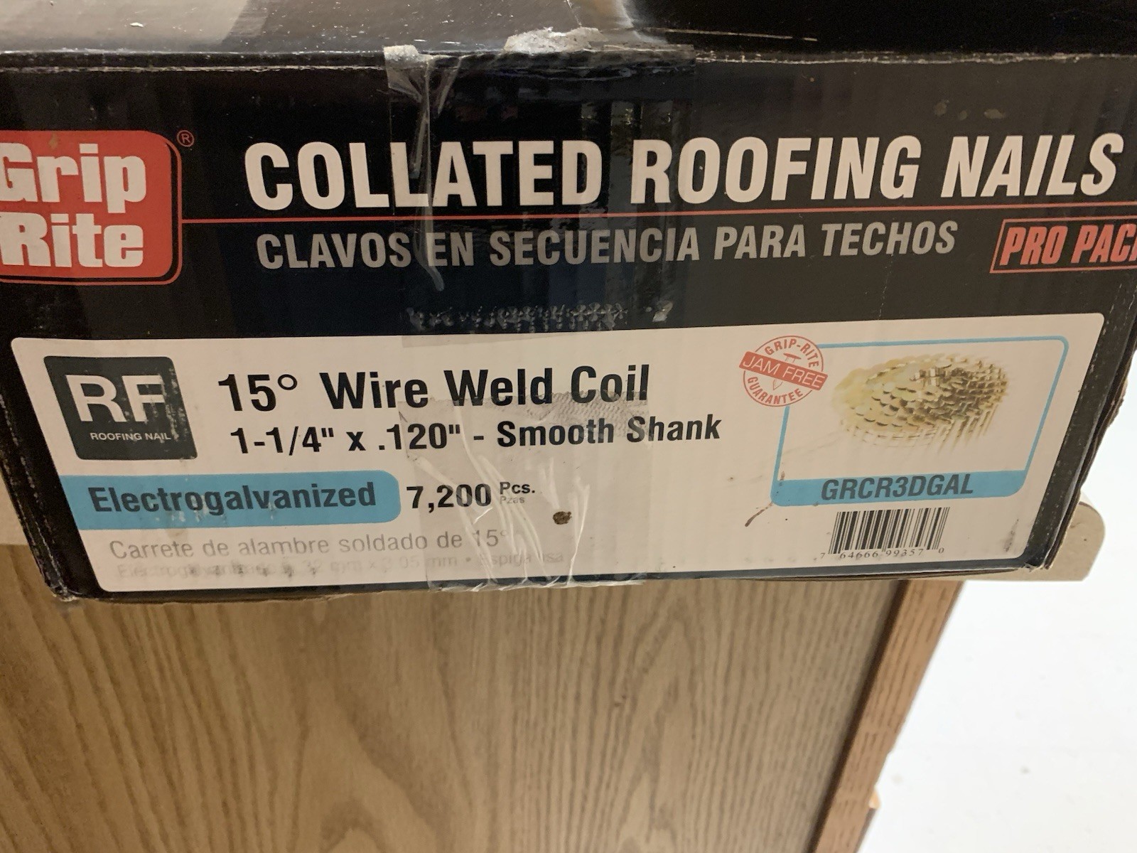 Grip Rite 1-1/4” .120” Smooth Galvanized Collated Roofing Nails 7200 ct Pro Pack