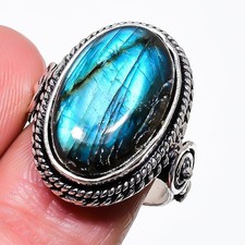 Natural Labradorite Gemstone 925 Sterling Silver Jewelry Ring Size 8.50 US 