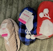 Lot Of 3 Carnival Womens Super Soft Sherpa Gripper Slippers One Size Multi Color