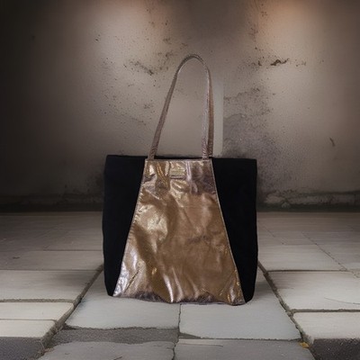 Jimmy Choo Parfums Black & Silver Metallic Large Vegan Leather Shopper/Tote