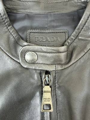 PRADA Lamb Leather Jacket Black IT46 Men's Zip Designer Made in