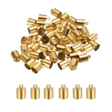 50-Pack Tassel Cord End Caps, 8mm ID Kumihimo End Tip Light Gold 