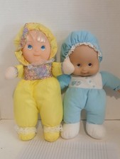 Vintage Fisher-Price Puffalumps Kids Doll Lot Yellow Jumpsuit Snuggle Light Blue