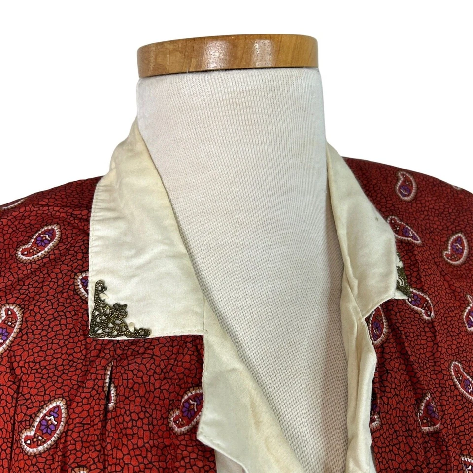 Vestido Camisa Midi Vintage Años 80 Cuello 2 en 1 Bloques de Color Estampado Paisley 9/10 Foto 4 de 4