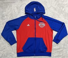 Detroit Pistons Adidas NBA Hoodie Mens L Full Zip Red Blue Performance Active