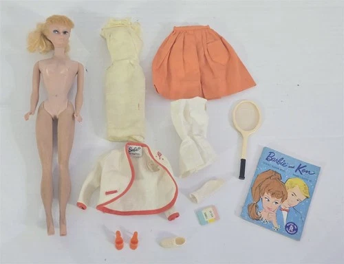 X-983 VINTAGE 1960'S MATTEL BLONDE PONY TAIL BARBIE WITH TAGGED CLOTHES
