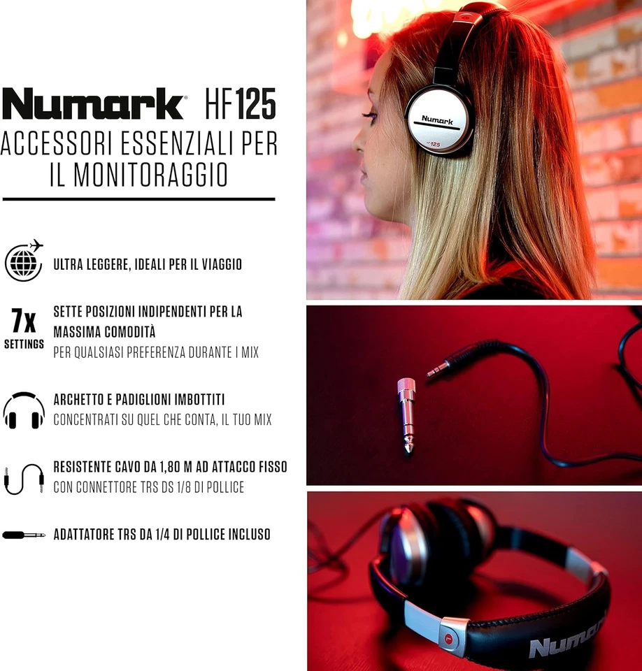 Numark HF125 Cuffia Dj cavo anti-groviglio da 1,8 metri padiglioni regolabili 7P - Immagine 2 di 4