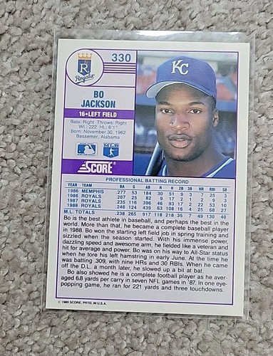 1989 Score - Bo Jackson #330 - Picture 2 of 2