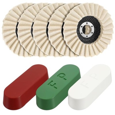 8 Pcs Wool Polishing Wheel Disc Set with Buffing Wheel and Compound, 4 1/2 X 7/8