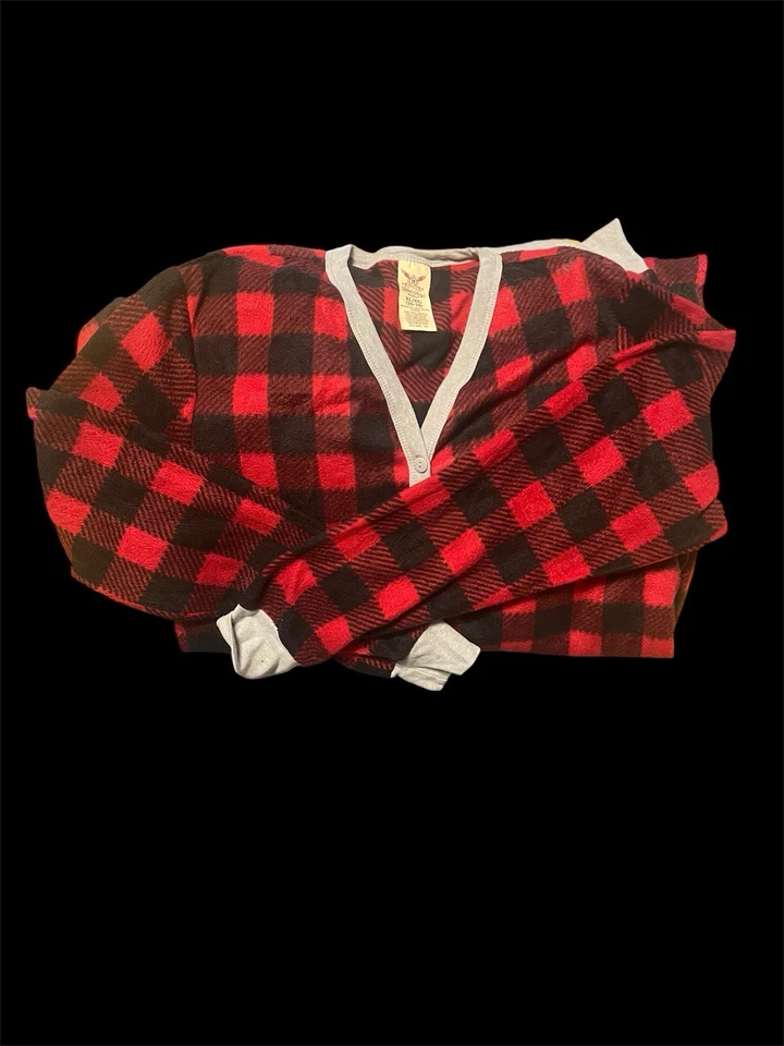 Faded Glory Pijama Mujer Una Pieza-Rojo y Negro Cuadros, Alce Furgón L Foto 3 de 4