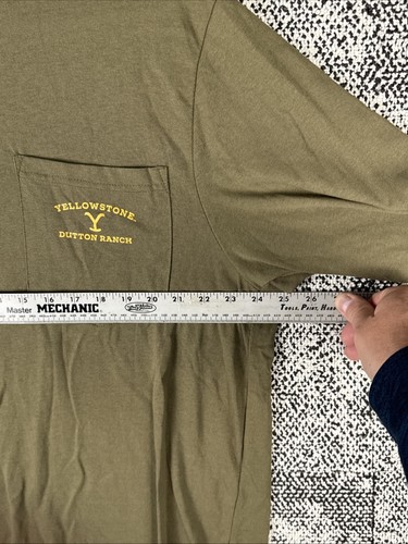 Yellowstone Dutton Ranch Long Sleeve T Shirt Mens 2XL Green Pocket Cotton Blend - Picture 6 of 9