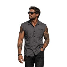 Camisa sin mangas Harley-Davidson para hombre gris oscuro chaleco parche con logotipo (S68)