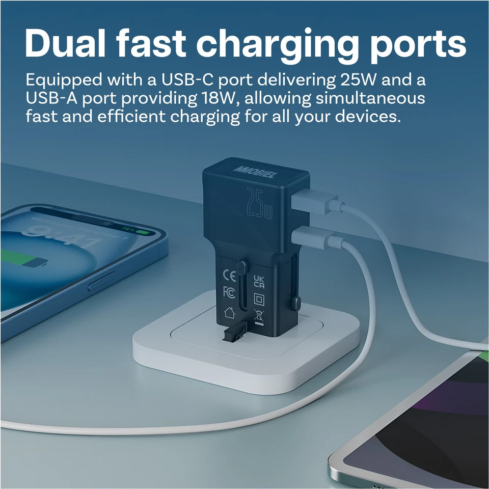 Reiseadapter Weltweit 25W - All-in-One Universal Reisestecker – mit USB-C 25W - Bild 2 von 4