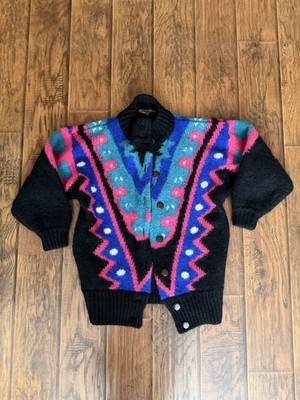 Vtg IB Diffusion M Mohair Blend Abstract Cardigan Sweater 80s 90s
