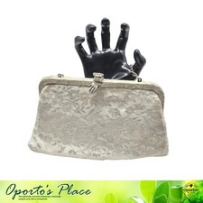 Vintage Admiral Brocade Evening Clutch Purse Unique Hand Shaped Clutch Beige