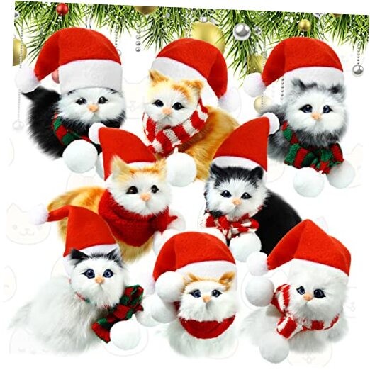8 Sets Cat Ornament for Christmas Tree Furry Kitten Xmas Ornament Xmas