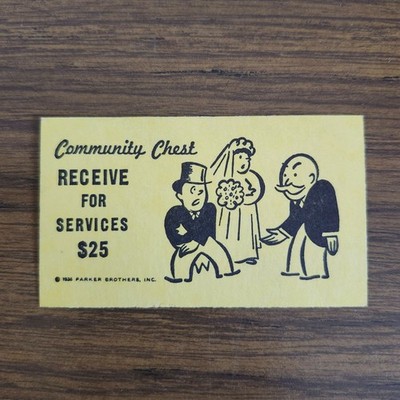 Replacement Receive For Services Community Chest Card Reg Basic Monopoly