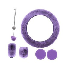 6 PCS Fluffy Steering Wheel Covers Set, 15 Inch Soft Steering Wheel Purple