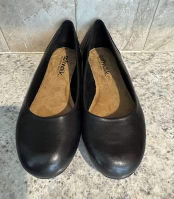SoftWalk Women s US 9 Black Faux Leather Slip-On Ballet Flats Round Toe