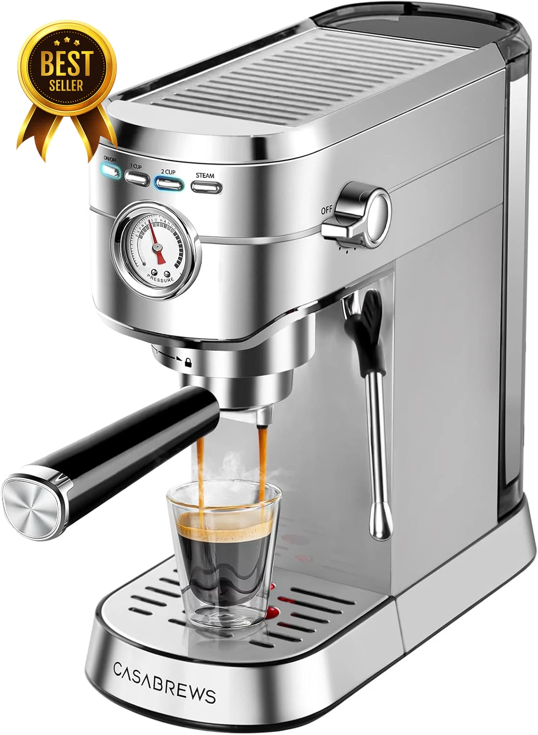 20 Bar Espresso Machine Compact Coffee Maker Steam Frother 34oz Tank Silver