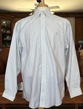 BROOKS BROTHERS Pinpoint Oxford Button Down Mens Shirt L Blue Stripe DISCOUNTED 
