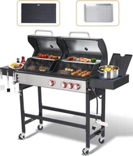 3+1 Burner Gas & Charcoal Combo Grill for Outdoor, 672 Sq. In. 39000 BTU