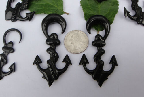 Pair Organic BUFFALO HORN MARINE ANCHOR SPIRALS STRETCHER TAPER EAR PLUGS GAUGES - Picture 1 of 2