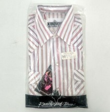 vtg NOS Ranch and Town Western Pearl Snap Shirt 15 - 33 White Red Orange Stripe
