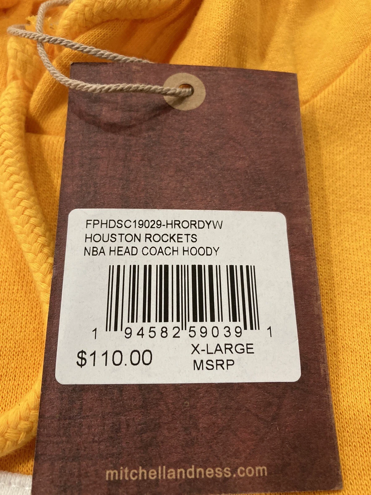 Felpa con cappuccio da uomo Mitchell & Ness Houston Rockets Head Coach ROSSA GIALLA XL nuova con etichette $110