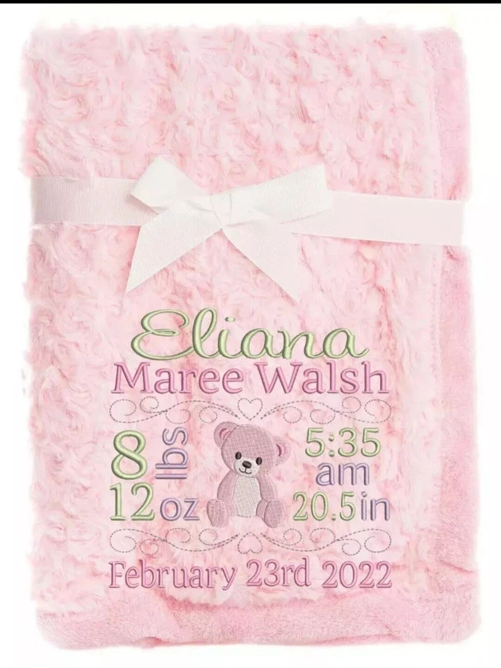 PERSONALISED BABY BLANKET EMBROIDERED SOFT BUBBLE ITALIC FONT BABY BOY GIRL GIFT - Image 4 of 4