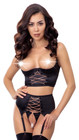 Set Intimo 3pz Abierta Fina Shelf Bra Raso Nero Catenine Oro Rosa S-XL