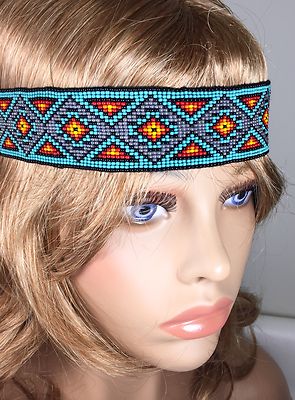 NATIVE STYLE HANDCRAFTED BEADED MULTI-COLOR STRETCHABLE HAIR BAND/HEADBAND Z54/5