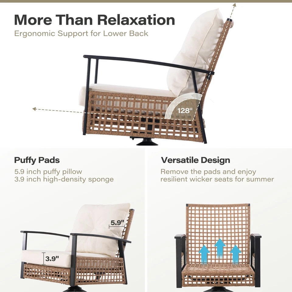 LAUSAINT HOME 3 Pieces Patio Swivel Furniture Set & Coffee Table & Cushions - Image 4 of 4