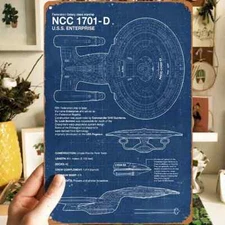 Star Trek Starship USS Enterprise NCC-1701-D 8"x12" Blueprint Metal Tin Sign