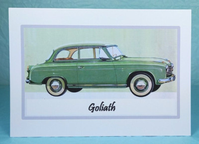 Goliath 1100 - Grusskarte - Oldtimer Erinnerungsstücke - innen leer - 7'' x 5''