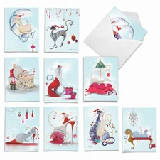 10 Pack All Occasion Blank Note Cards - Catitude Festive Felines